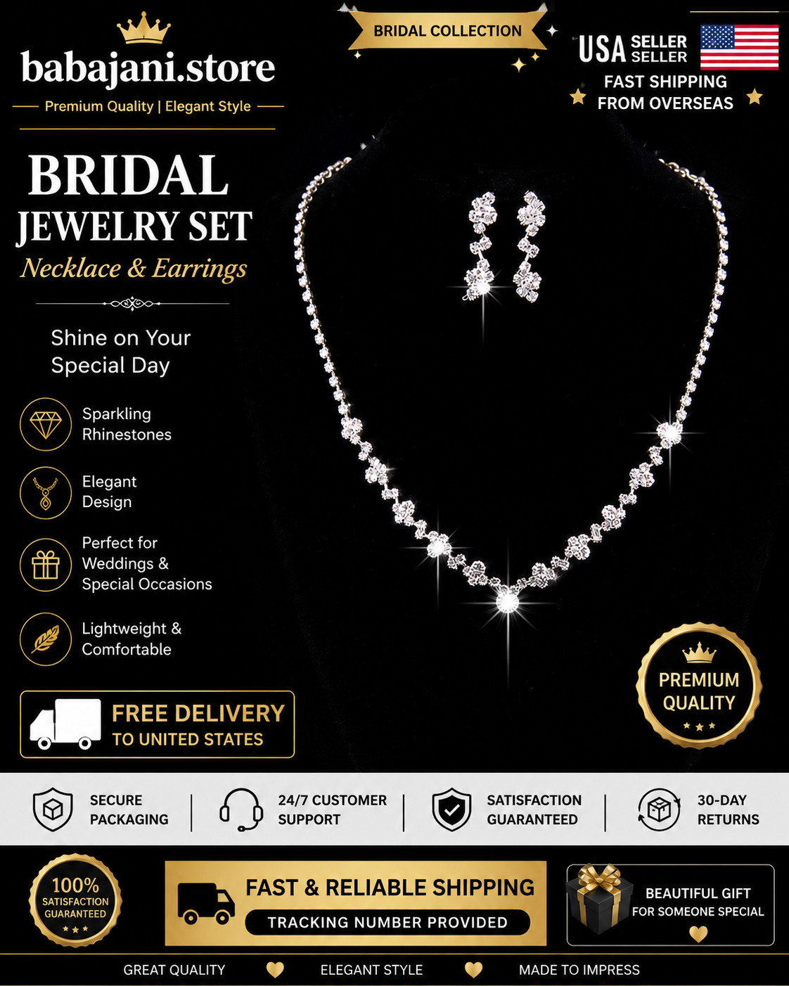 Bridal Rhinestone Necklace Earrings Set Wedding Crystal Jewelry 1 2 3 Sets White