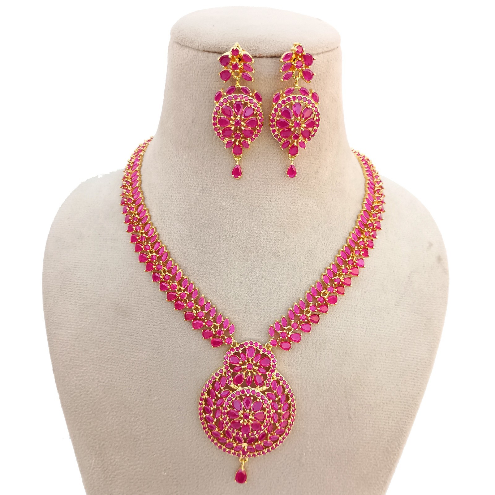 Long Ruby Necklace Set 22K Gold Plated July Birthstone Jewelry Anniversary Gift