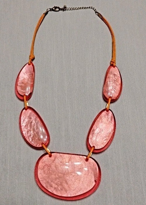 Chunky Pink? Red? Statement Necklace-GUC, Small Flaw Inside one Stone See Pics