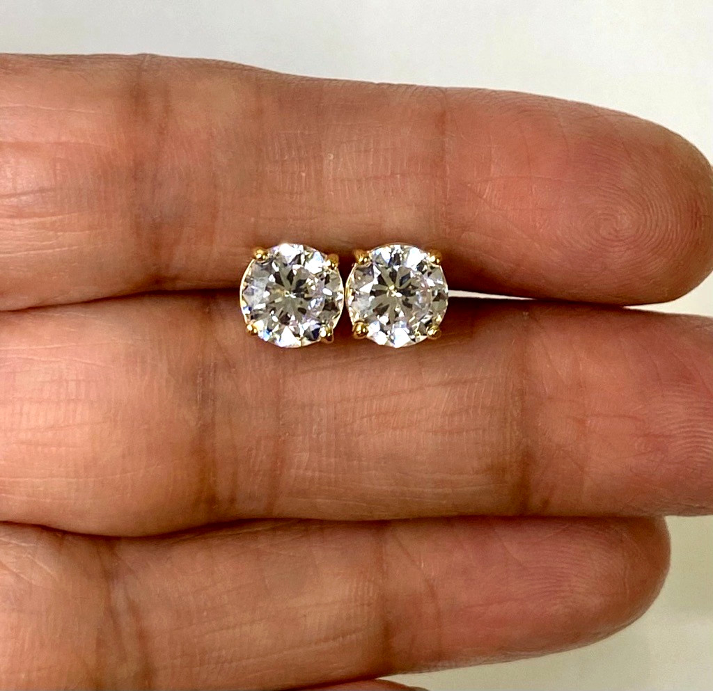 3.00cttw 100-Facet 18K Yellow Gold Clad Sterling Silver Stud Earrings