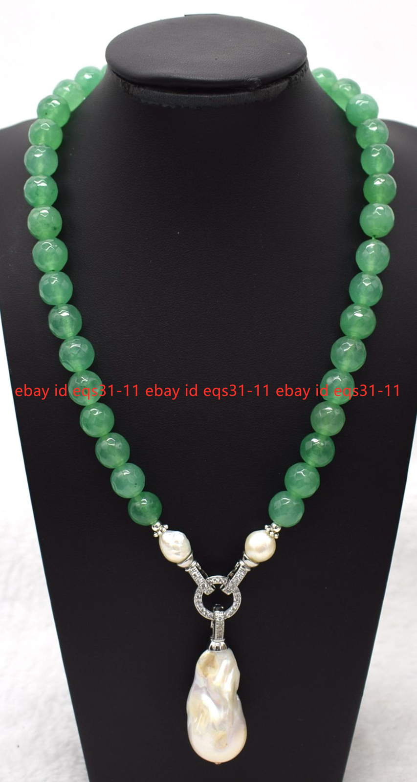 6-12mm Faceted Green Aventurine Gems White Keshi Baroque Pearl Pendant Necklace