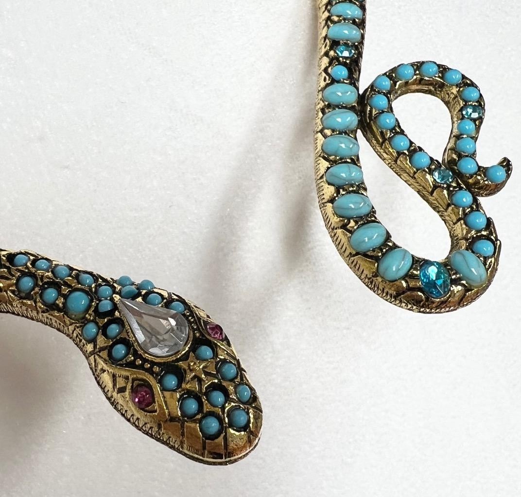 Blue Topaz Turquoise Rhinestone Snake Necklace Wrap Victorian Egyptian Rev. Faux