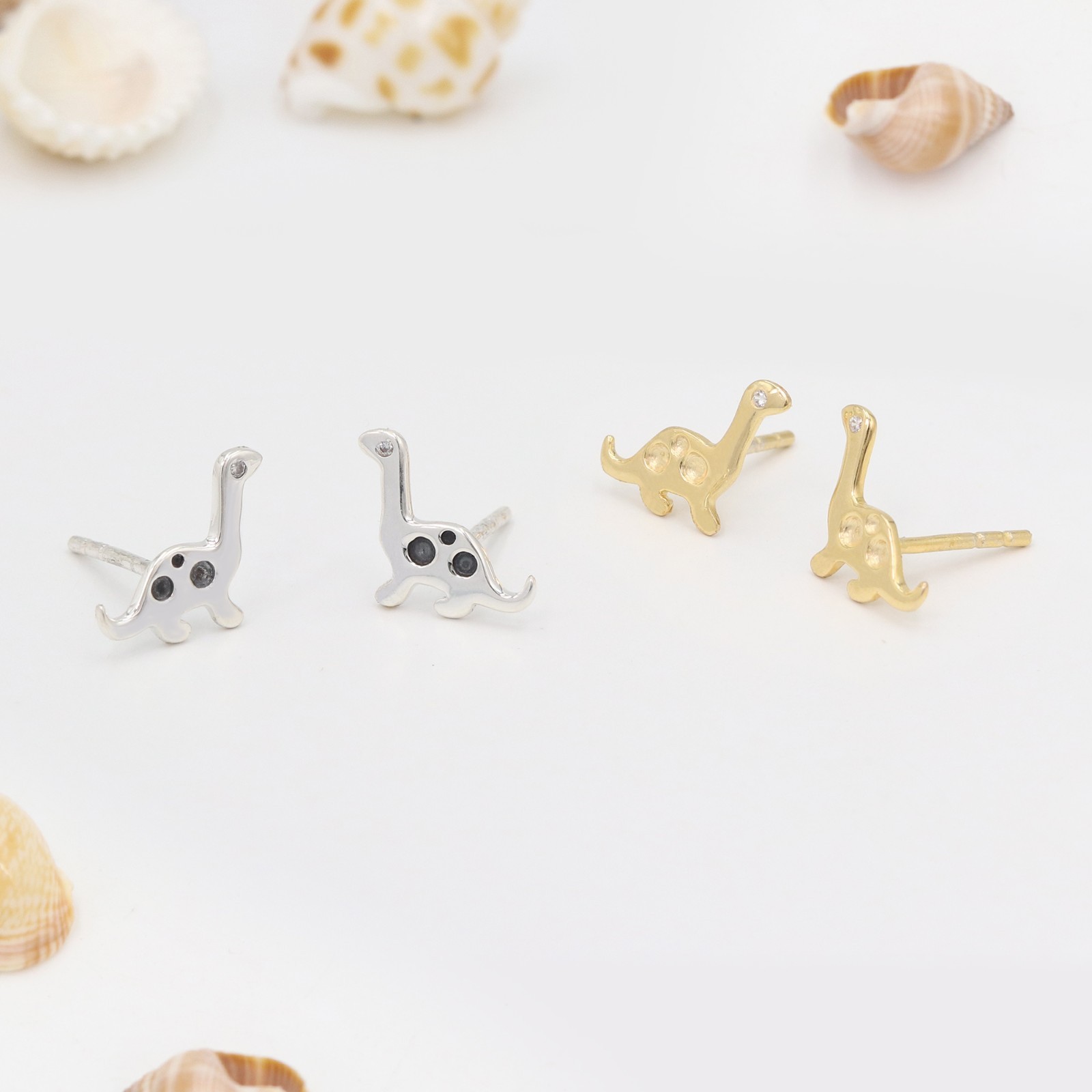 Crystal Dinosaur Stud Earrings 925 Silver & 18k Gold Plated Jewelry For Women