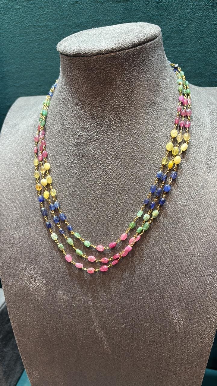 925 Silver Multi Gemstone Beaded Chain Gold Plated Layered Necklace For Women