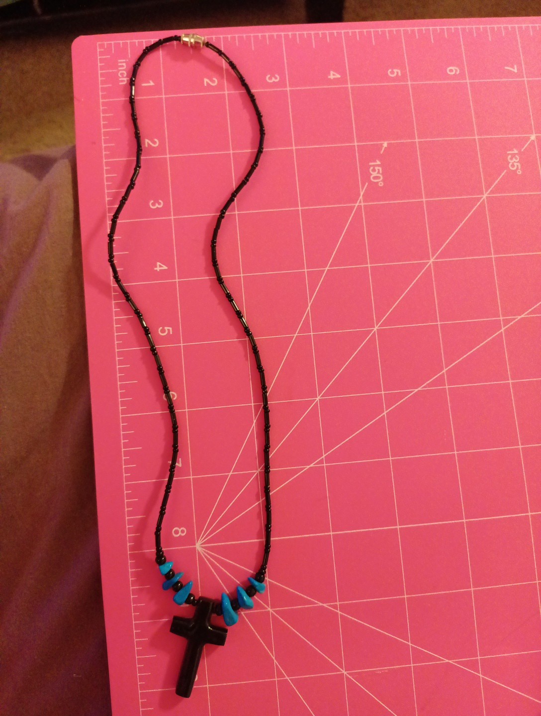 Black Hematite & Turquoise Beads Cross Pendant Necklace Beaded Faith