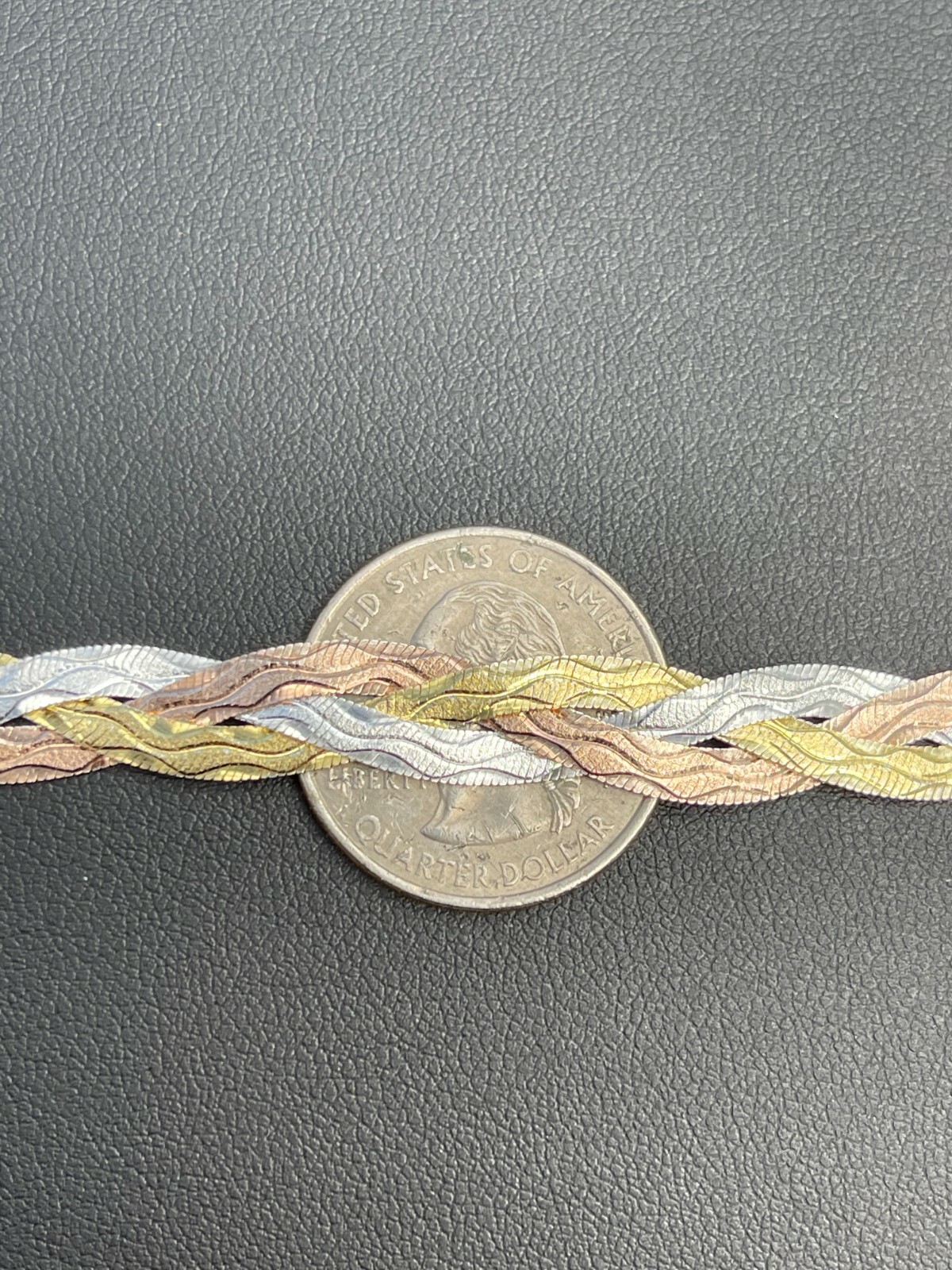 Solid 925 Silver Tri Color Yellow Rose Gold Plated Braided Herringbone Bracelet