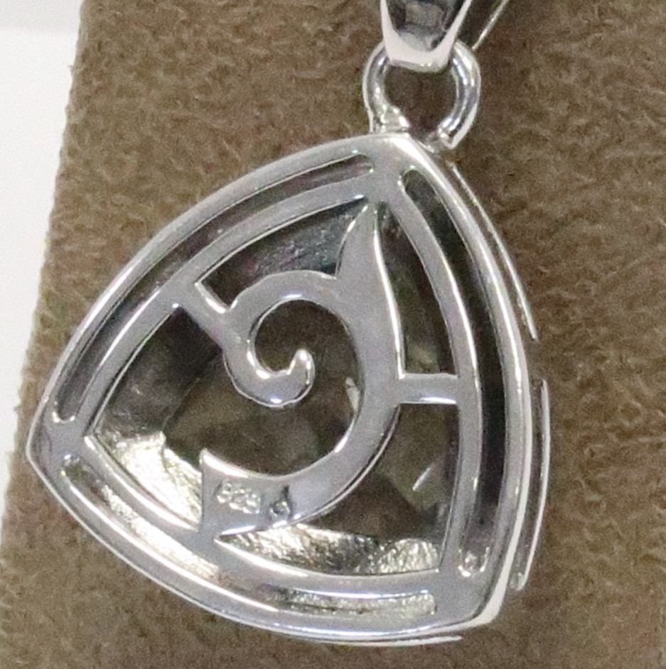 STERLING SILVER TRILLION CUT GREEN QUARTZ & WHITE SAPPHIRE PENDANT 1-3/8″