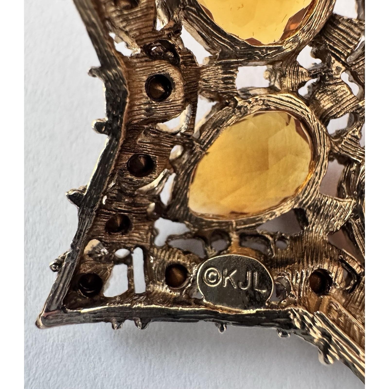KJL Kenneth Jay Lane Star Brooch Citrine Topaz Rhinestone Gold Tone Pin
