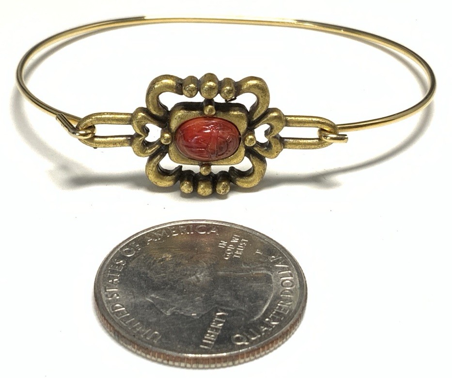 Gold Tone Red Resin Hook Bangle 6-inches LV126