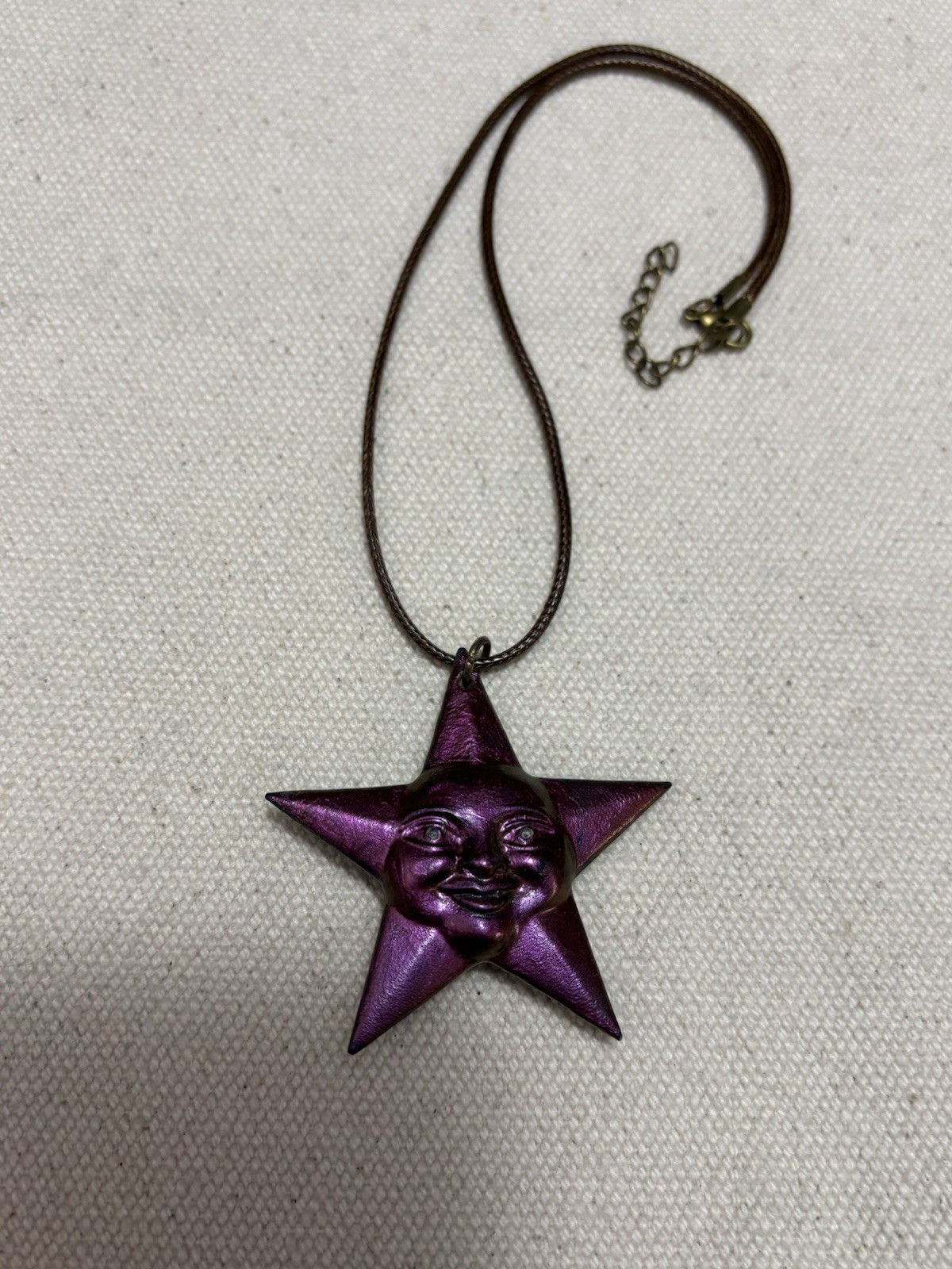 Star Moon double sided pendant on a cord necklace