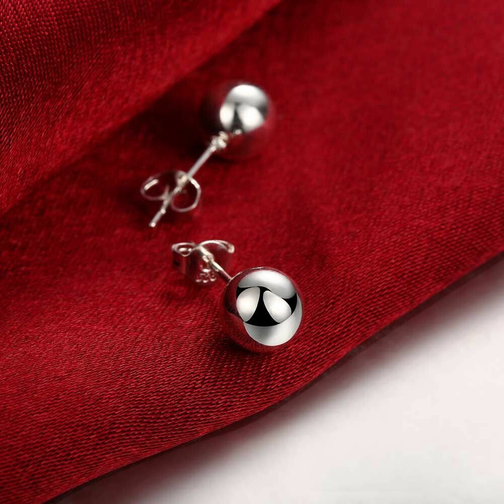 925 Sterling Silver Filled Classic Solid 10MM Ball Bead Stud Earrings Womens