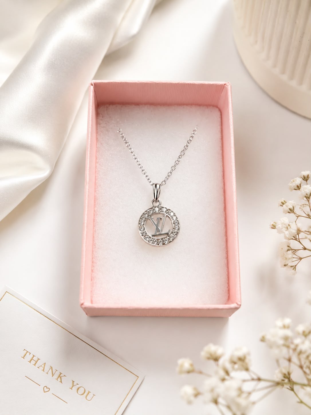 Silver Crystal Pendant Necklace Women Luxury Style Circle Charm Fashion Gift