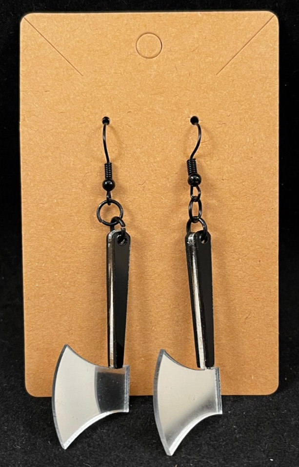 Axe Earrings – Clear Mirror Blade – Serial Killer – Halloween – Handmade