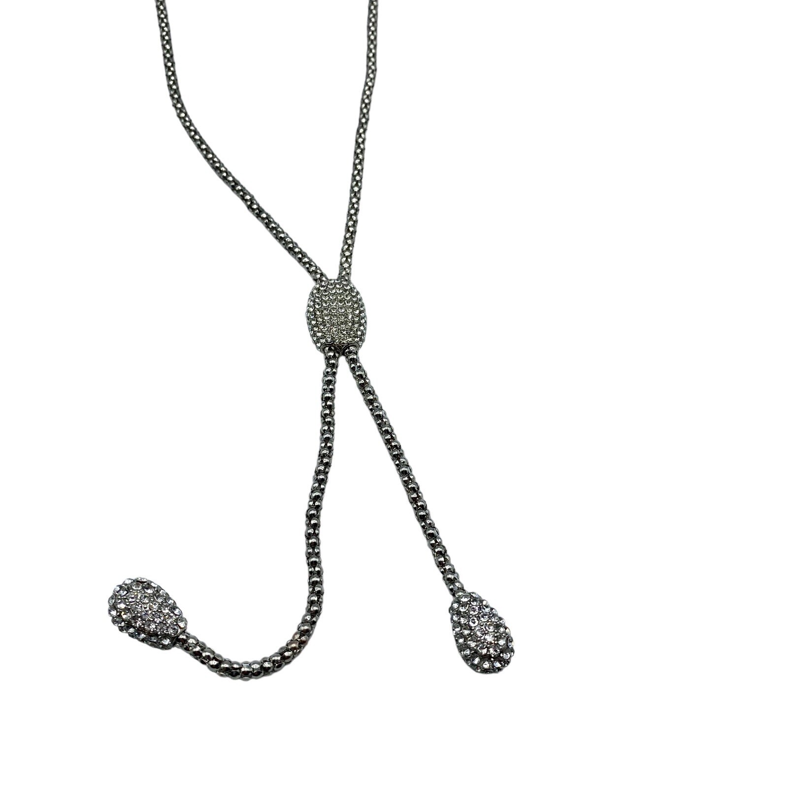 Chicos Silvertone And Rhinestone Tassel Necklace. Y Necklace. 31″and Additional