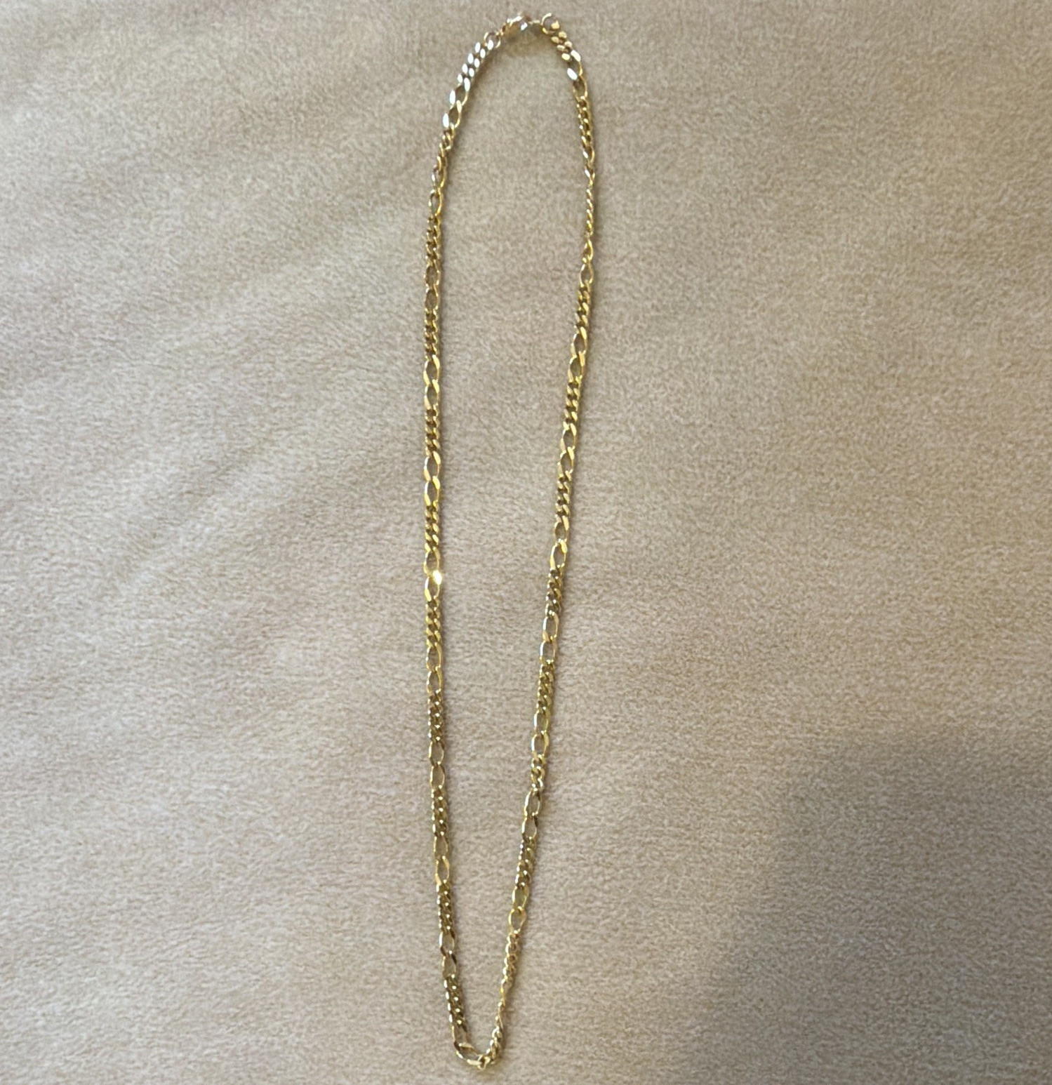 Gold Tone Figaro Chain Necklace, Metal, Lobster Clasp, No Stone