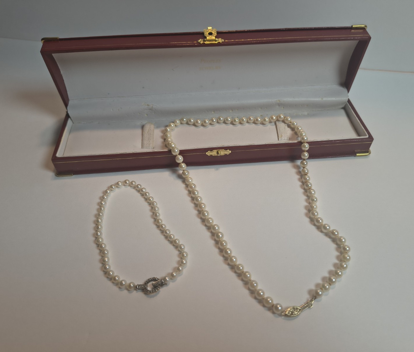 Vintage 14K Yellow White Gold Diamond Pearl Strand Necklace Peoples Jewelry Box