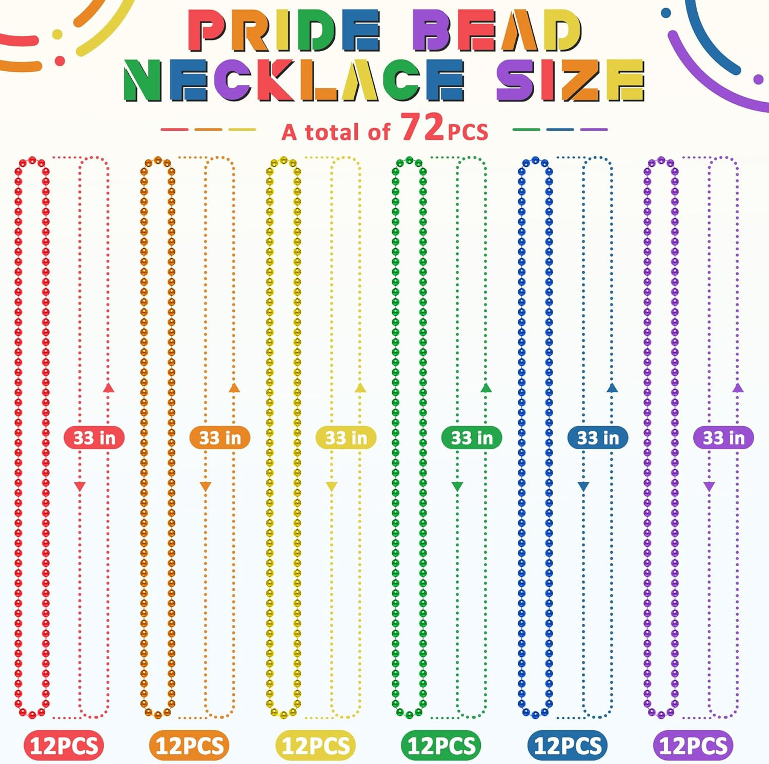 12PCS Pride Accessories, Pride LGBTQ Beads Necklace Stuff, Metallic 6 Kinds of R