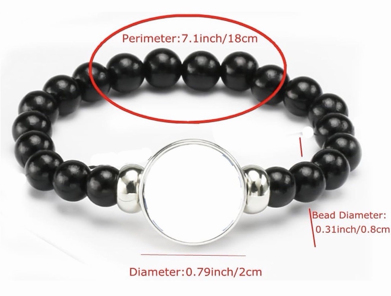 Black Adjustable Beaded Charm Bracelet Snap Closure Round Morocco Flag 6 Pack