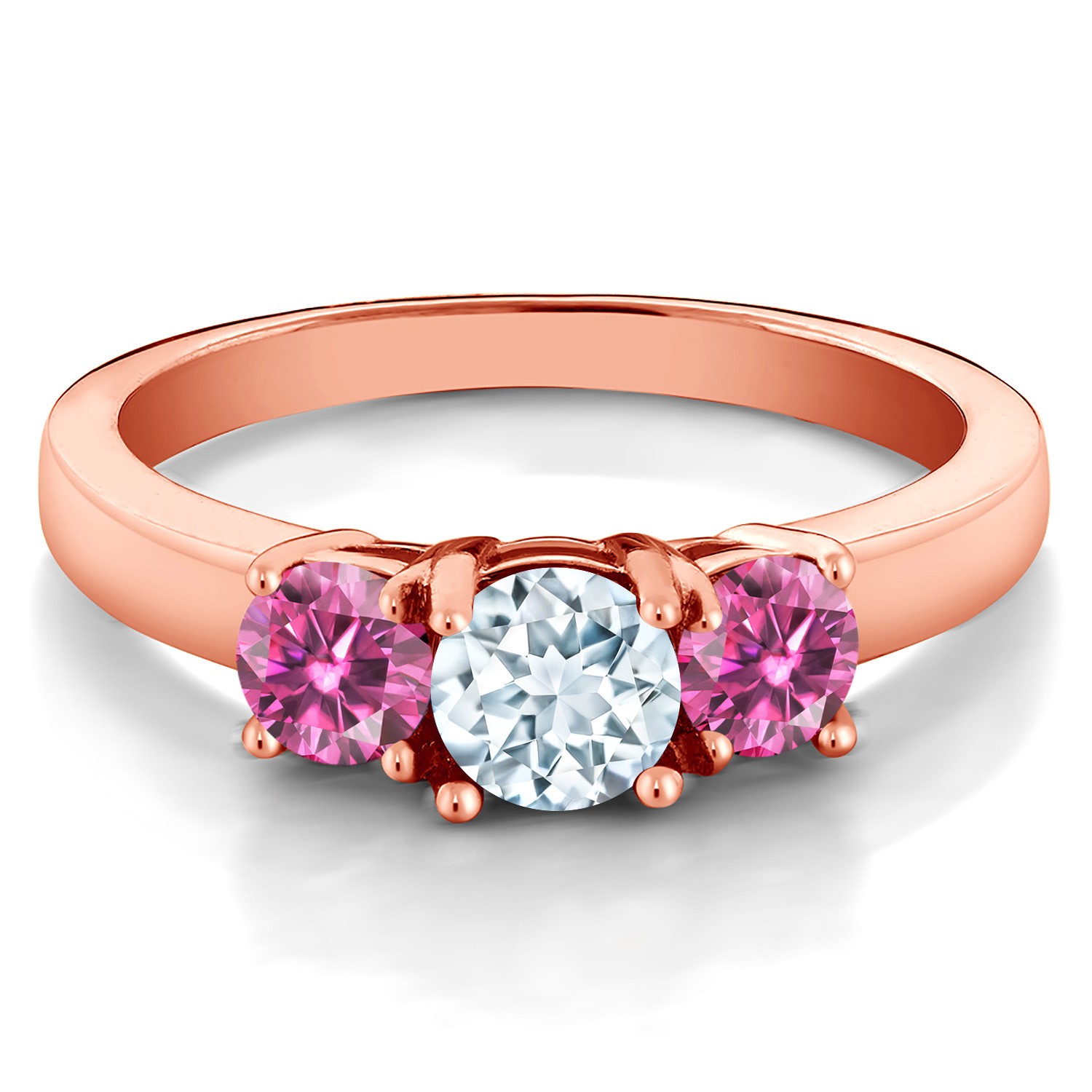 18K Rose Gold Plated Silver Ring Aquamarine Pink Moissanite (0.96 Cttw)