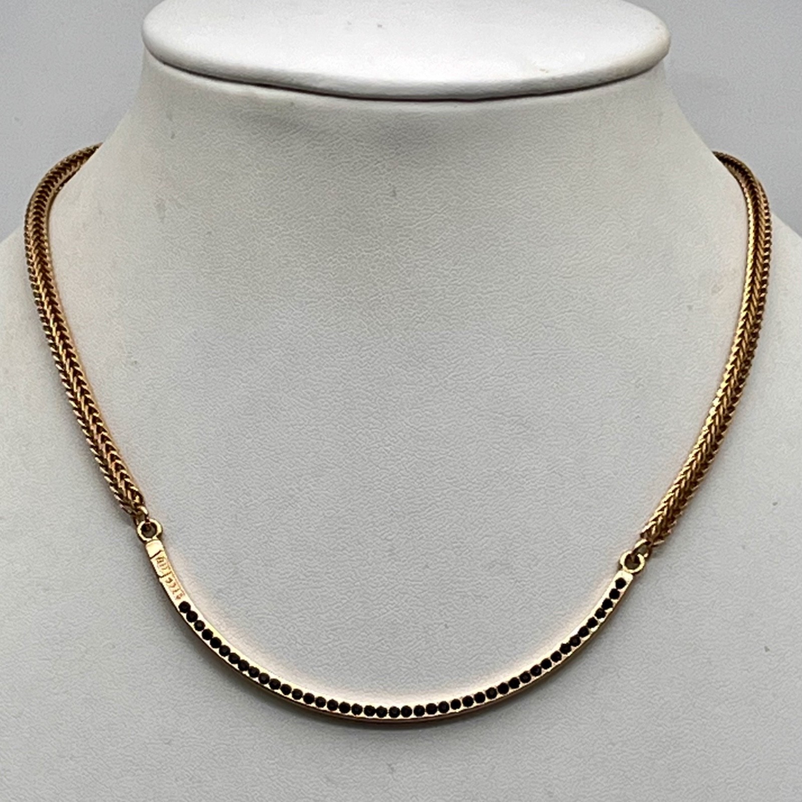 Vita Fede Half Moon Necklace Gold Tone Foxtail Chain Black Stones Signed 15″