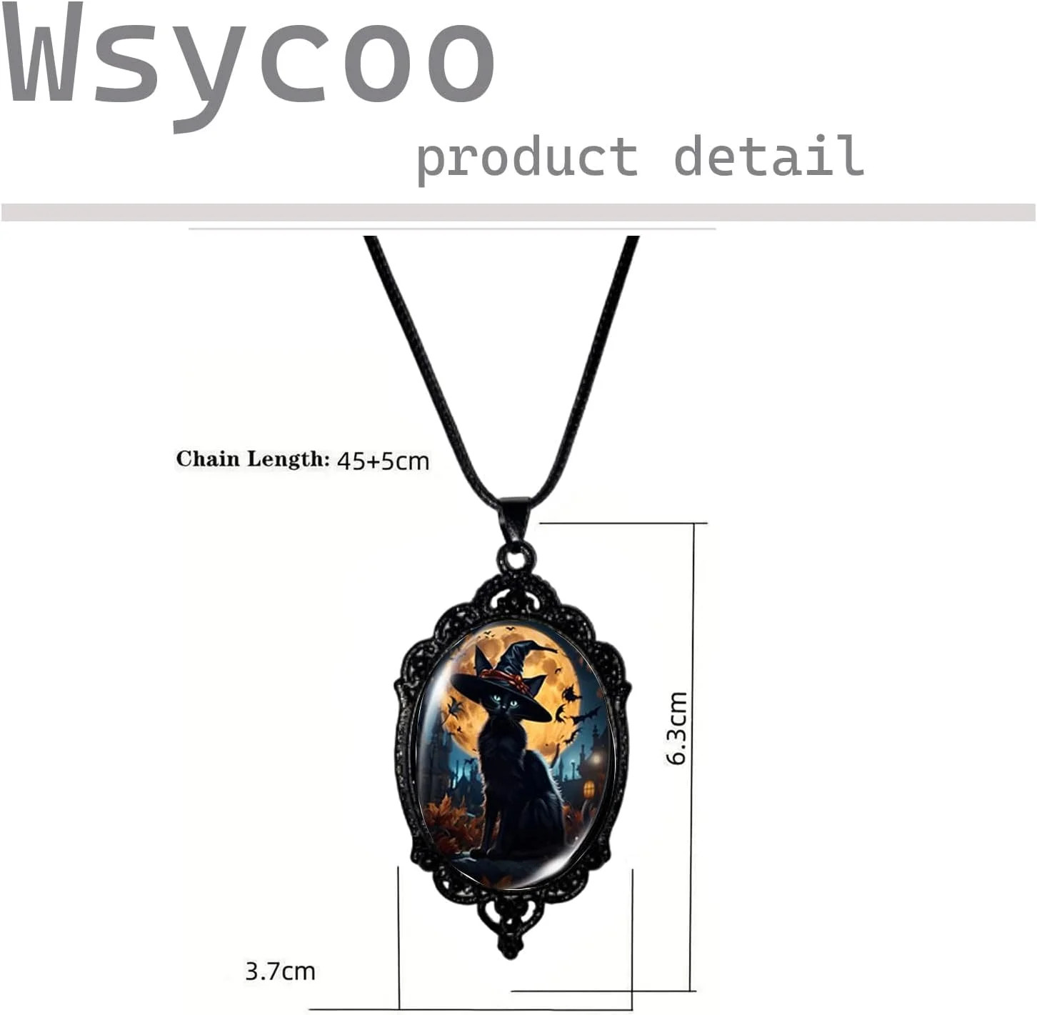 Black Cat Necklace Halloween Necklace for Women Gothic Glass Cameo Pendant Neckl