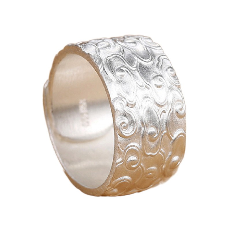 Pure silver auspicious cloud ring with adjustable width and foot silver