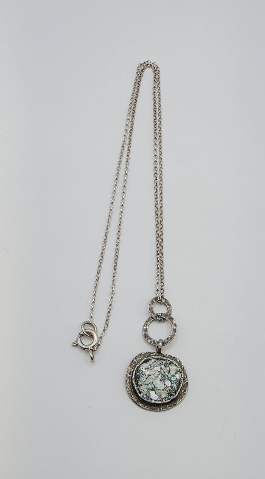 Sterling Silver ASCOPA 925 Pendant Necklace With Iridescent Roman Glass