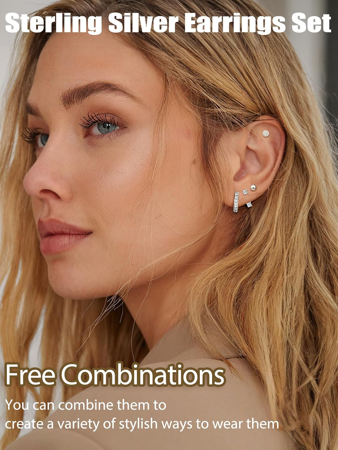 10 Pairs Sterling Silver Stud Earrings for Women Hoop Earrings Set | Hypoallerge