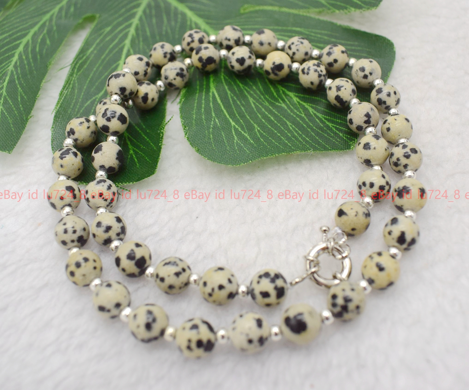 Fashion 6-12mm Natural Dalmatian Spot Jasper Gemstone Round Beads Necklace 18″