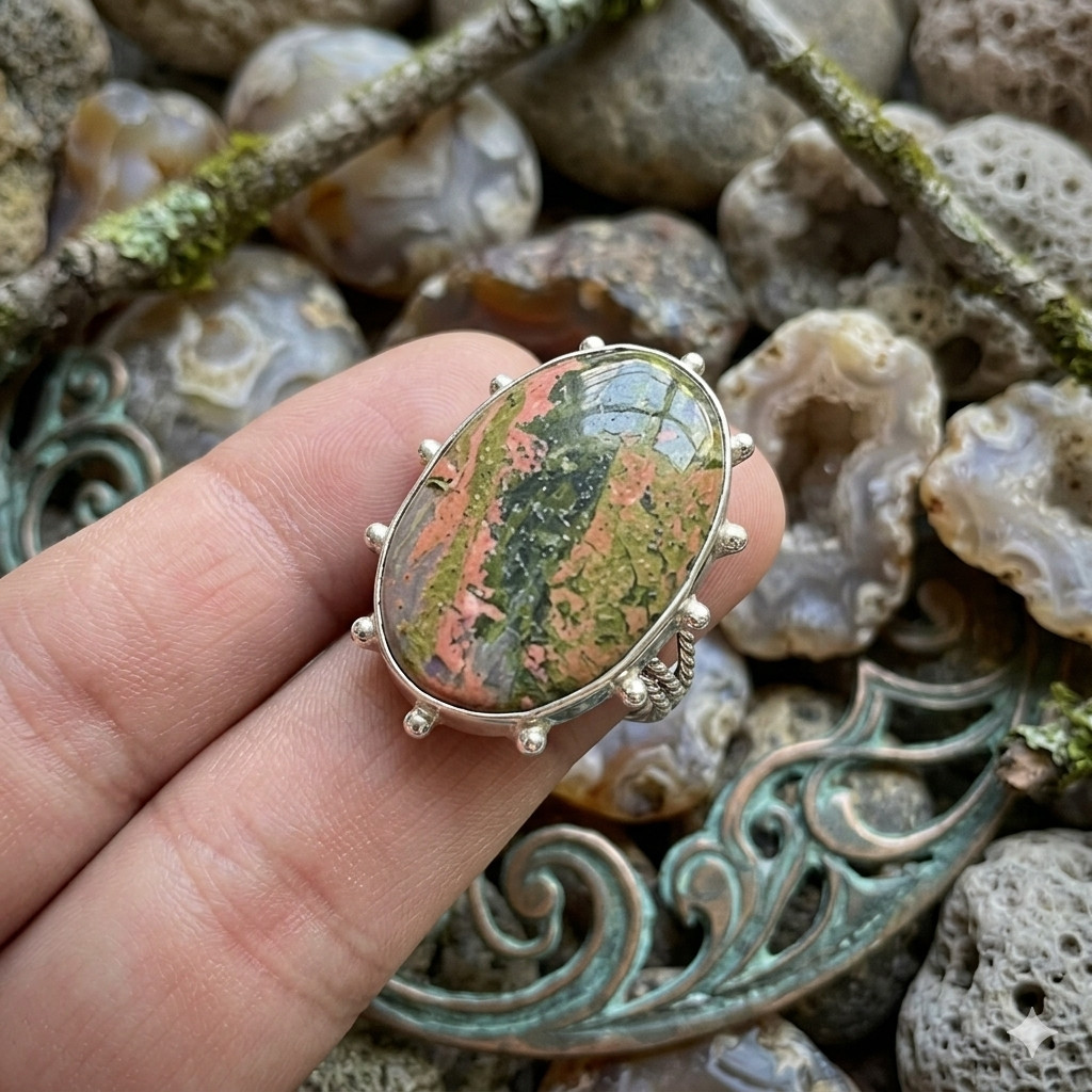 Unakite Gemstone Handmade Ethnic Ring Size 7