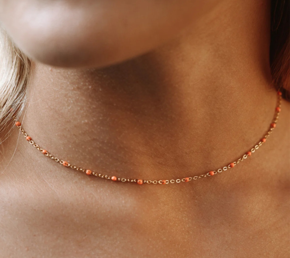 Atolea🌼TANGERINE BEADED CHOKER Necklace WATERPROOF RRP £39