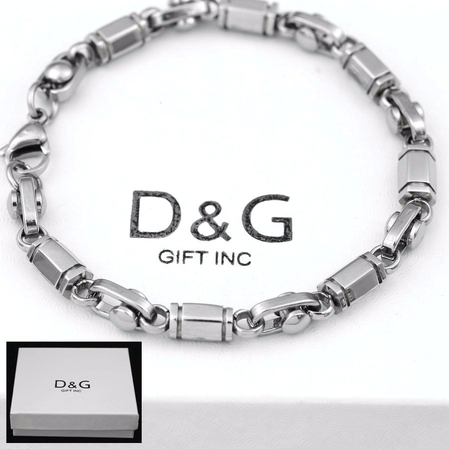 DG 8.5″ Men’s.Stainless Steel 6mm,High polish Hexagon Link Chain Bracelet*BOX