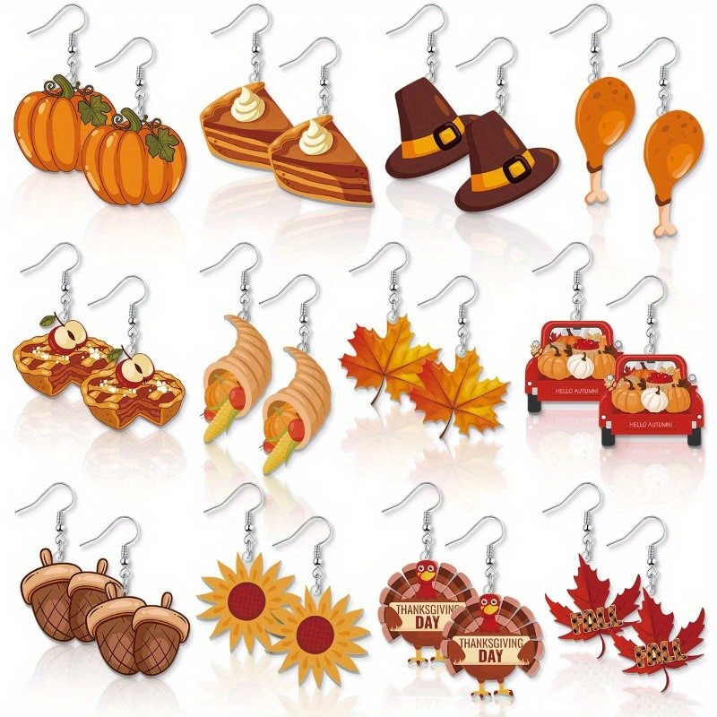 9/12 Pairs Thanksgiving Dangle Earrings Set Fall Holiday Jewelry Gifts for Women