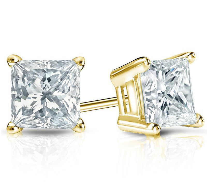 1/2Ct Princess Cut Simulated Diamond Stud Earrings 14K Yellow Gold Plated Silver