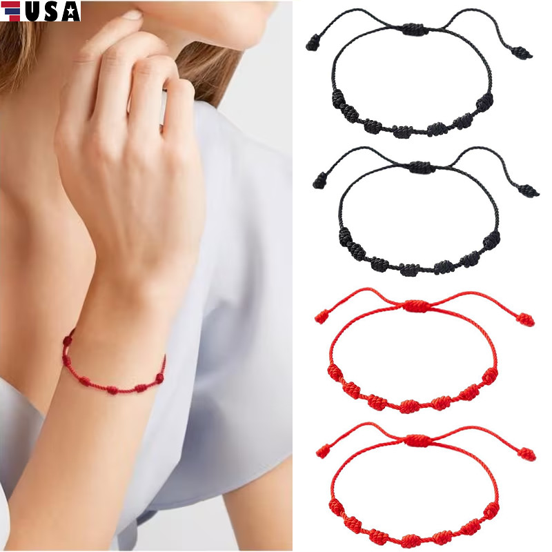 2Pcs Lucky Red String Bracelet Kabbalah Amulet 7 Knots Protection rope Man Women