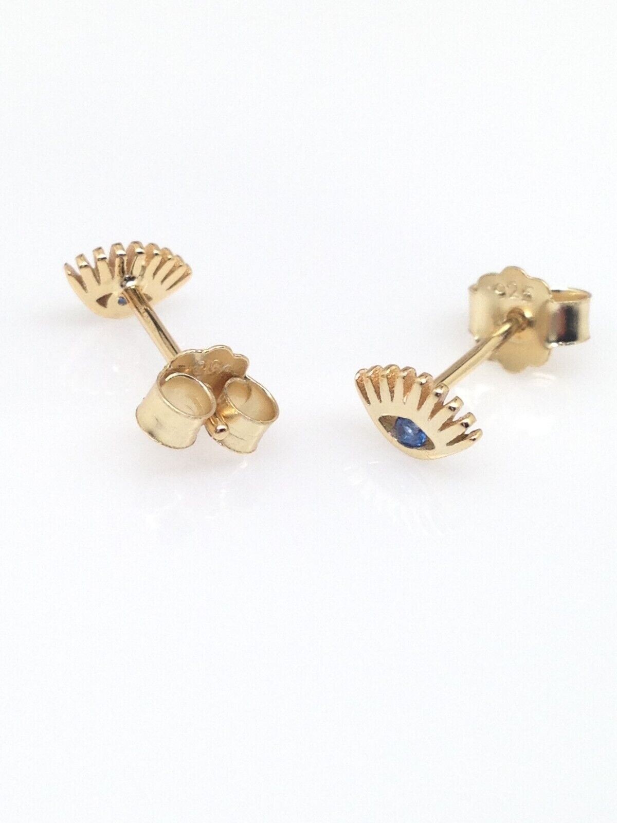 925 Sterling Silver Evil Eye Gold Stud Earrings Dainty Blue CZ Studs 5.5mm