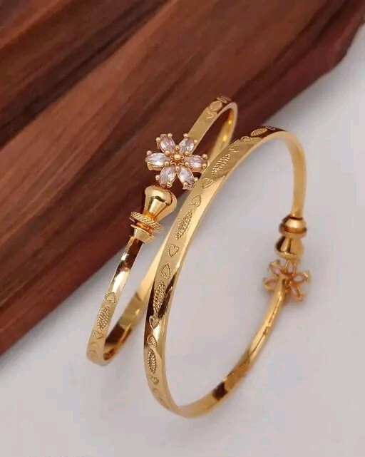 Ethnic Style Bollywood Gold Tone AD Stone 2Pcs Adjustable Bangle Bracelet