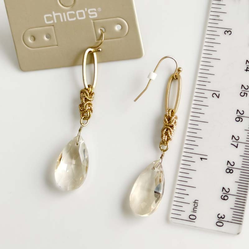 Chicos Crystal Teardrop Statement Drop Earrings Chic Women Party Holiday Jewelry