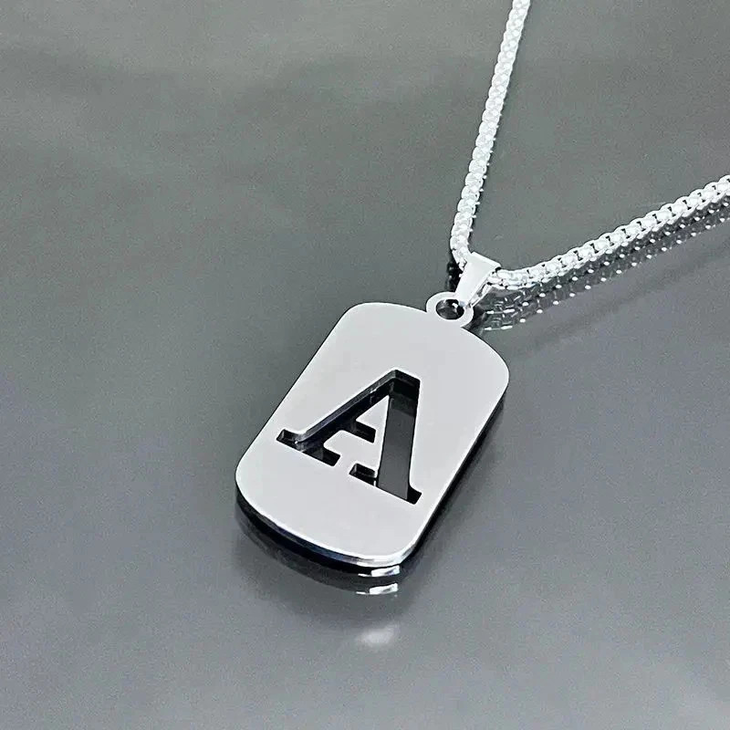 Fashion Punk A-Z Initial Tag Letter Stainless Steel Pendant Necklaces for Men