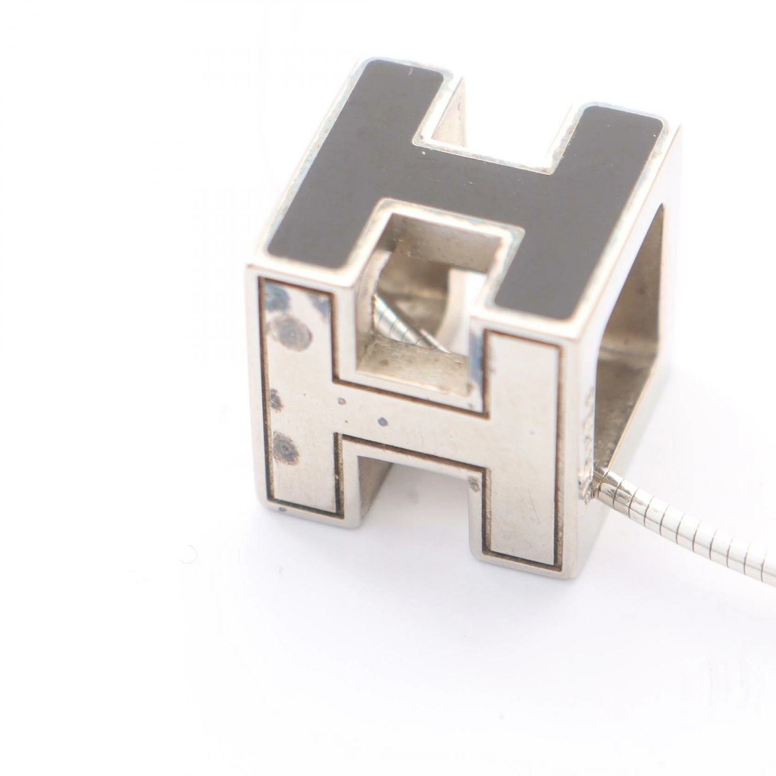 Hermes Cage Do Ash H Cube Necklace Stainless Steel Black/Silver 20.0 in