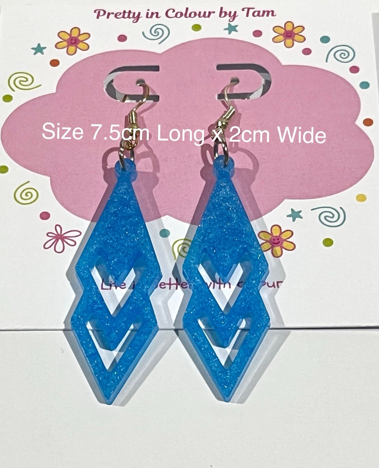 Light Blue Resin Abstract Triangle Drop Earrings Aus Made BNWT Fashion Accessory