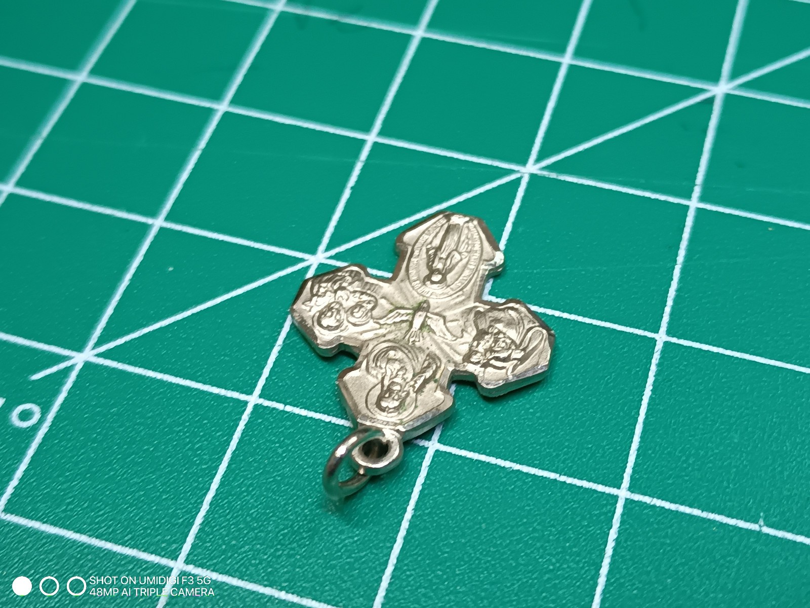 Vintage LM Marked Stainless Steel Small Religious Cross Floating Pendant
