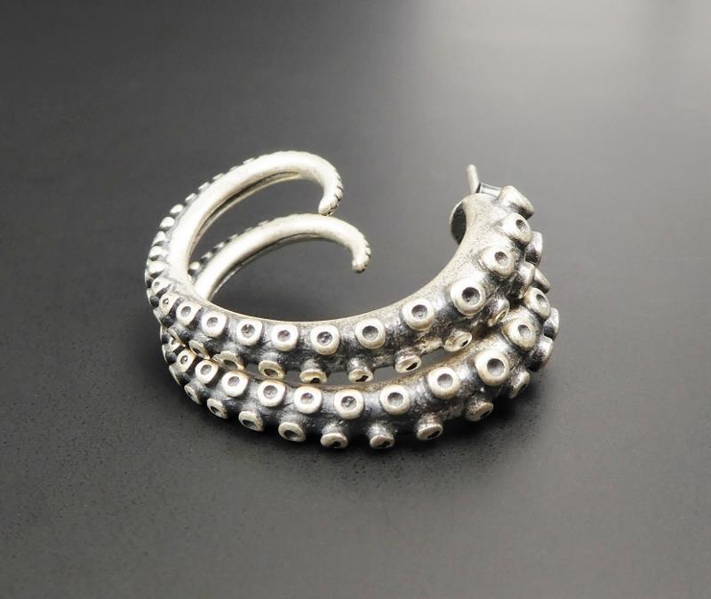 Unique Gothic Handmade 925 Sterling Silver Octopus Tentacle Punk Hoop Earrings