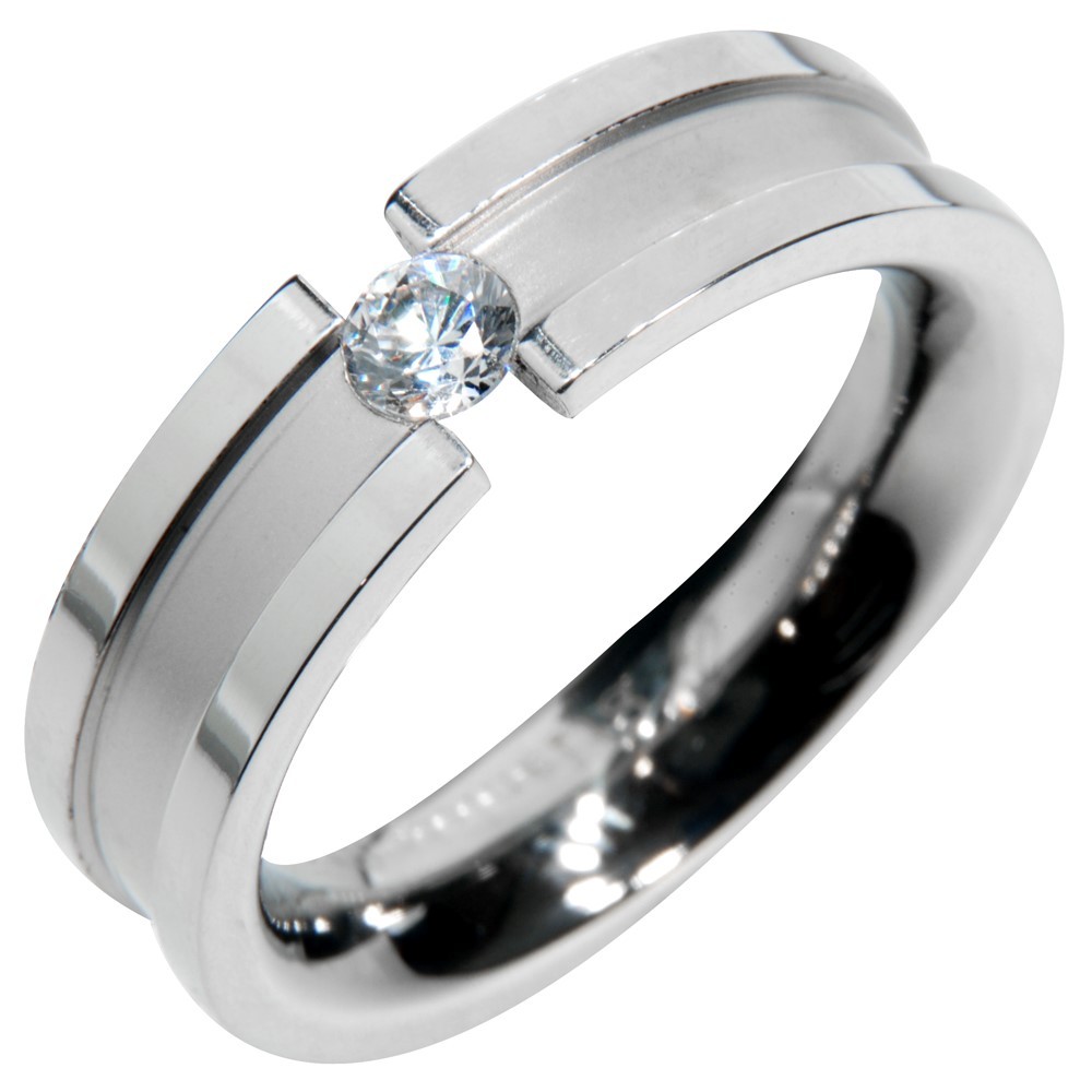 0.15CTW BRILLIANT STONE – TENSION SET stainless steel BAND RING size 5