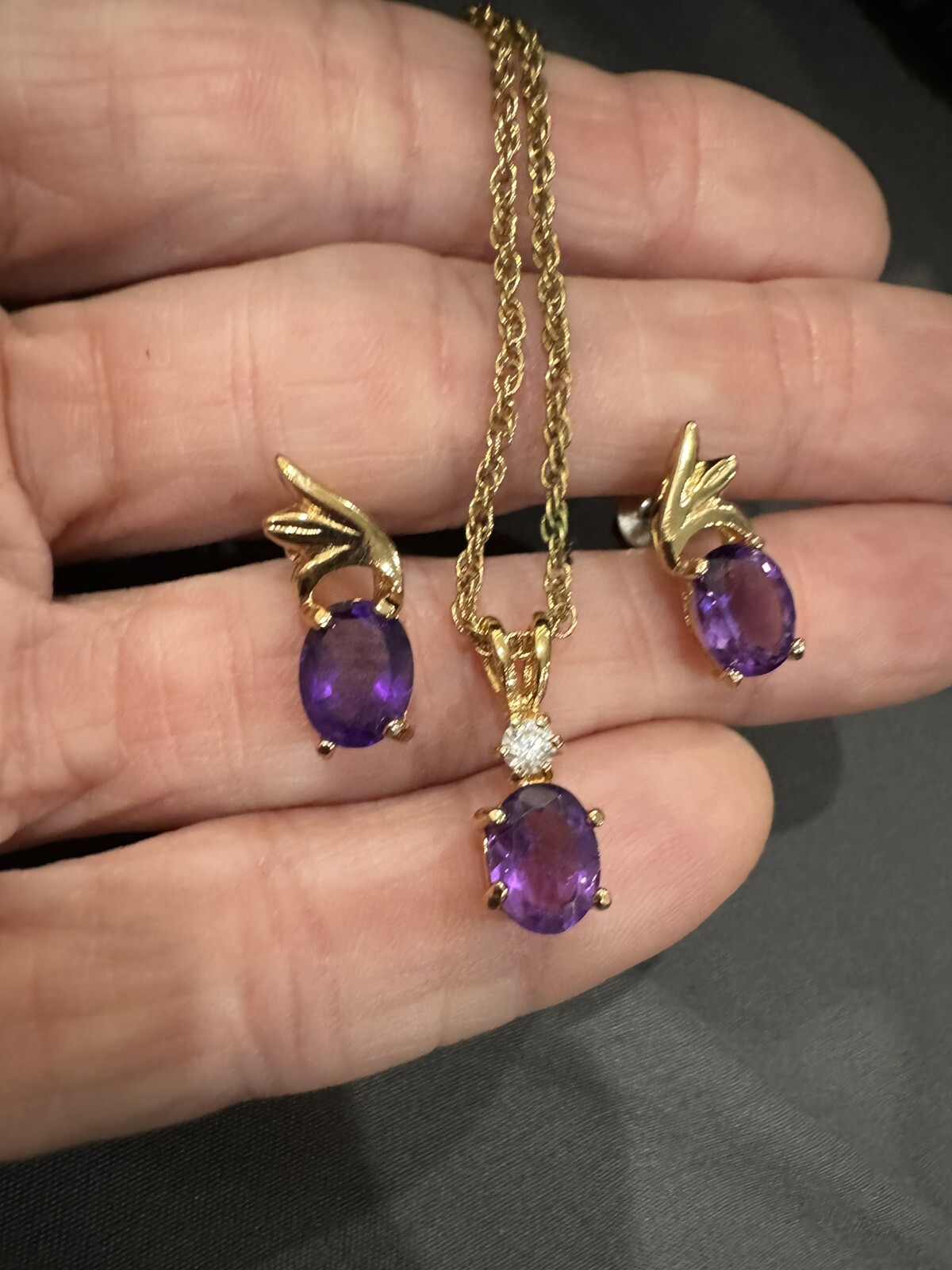 Gold Plated Amethyst Earring And Necklace Set