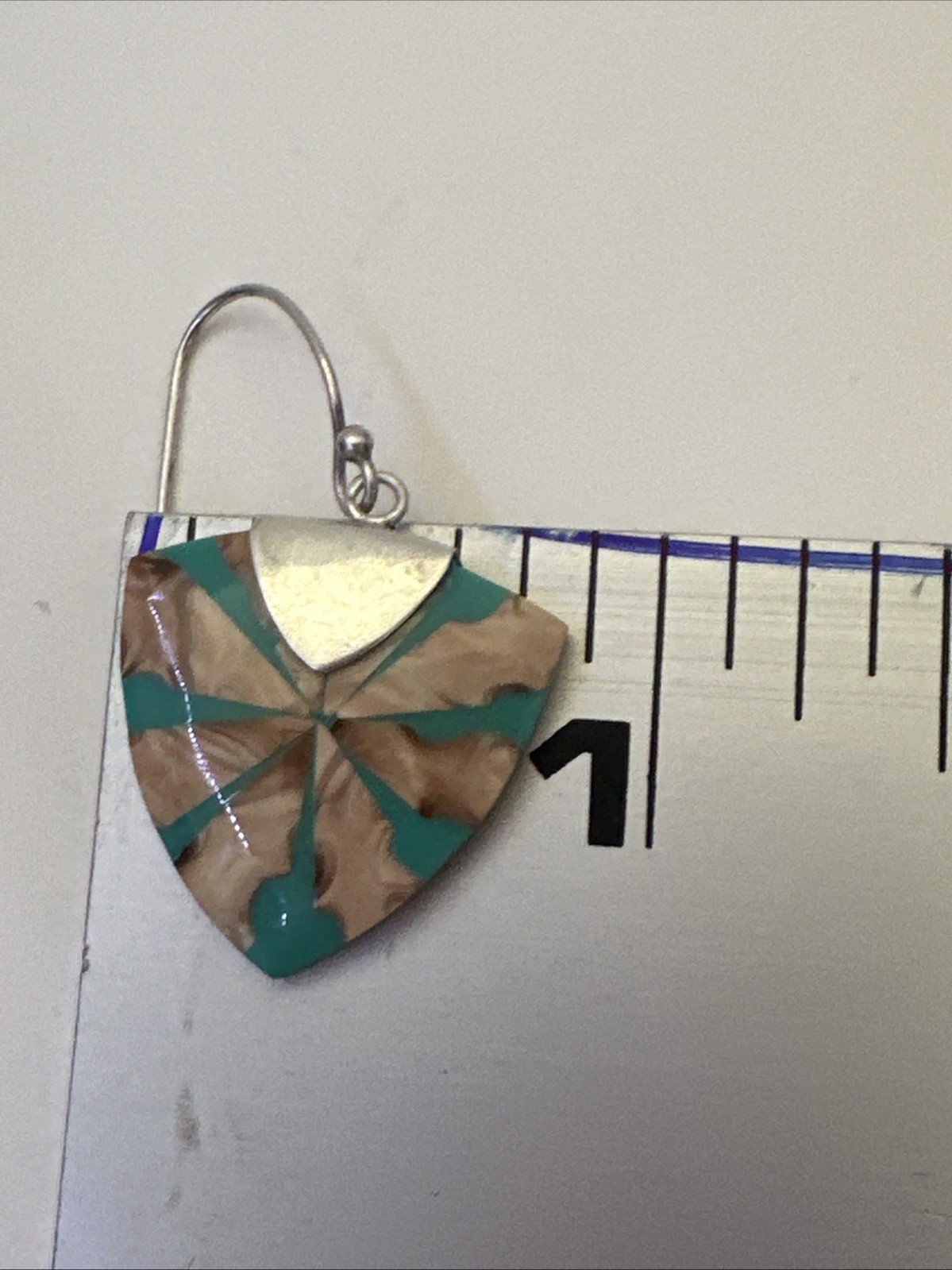 Turquoise Resin & Shell Drop Dangle Hook Earrings Sterling Silver
