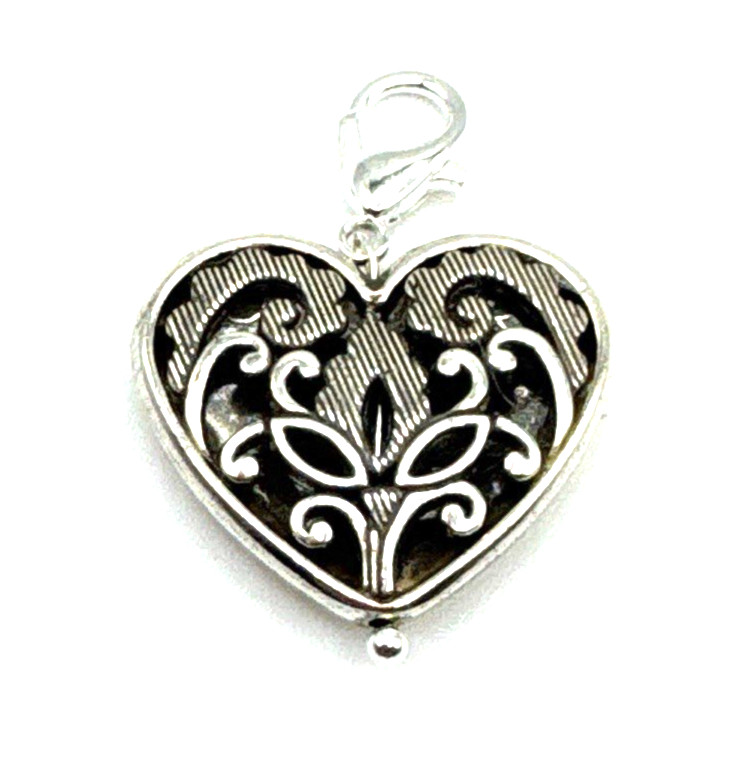 Brighton Tapestry Taj White Heart Light Turquoise Blue Crystal Clip Silver Charm