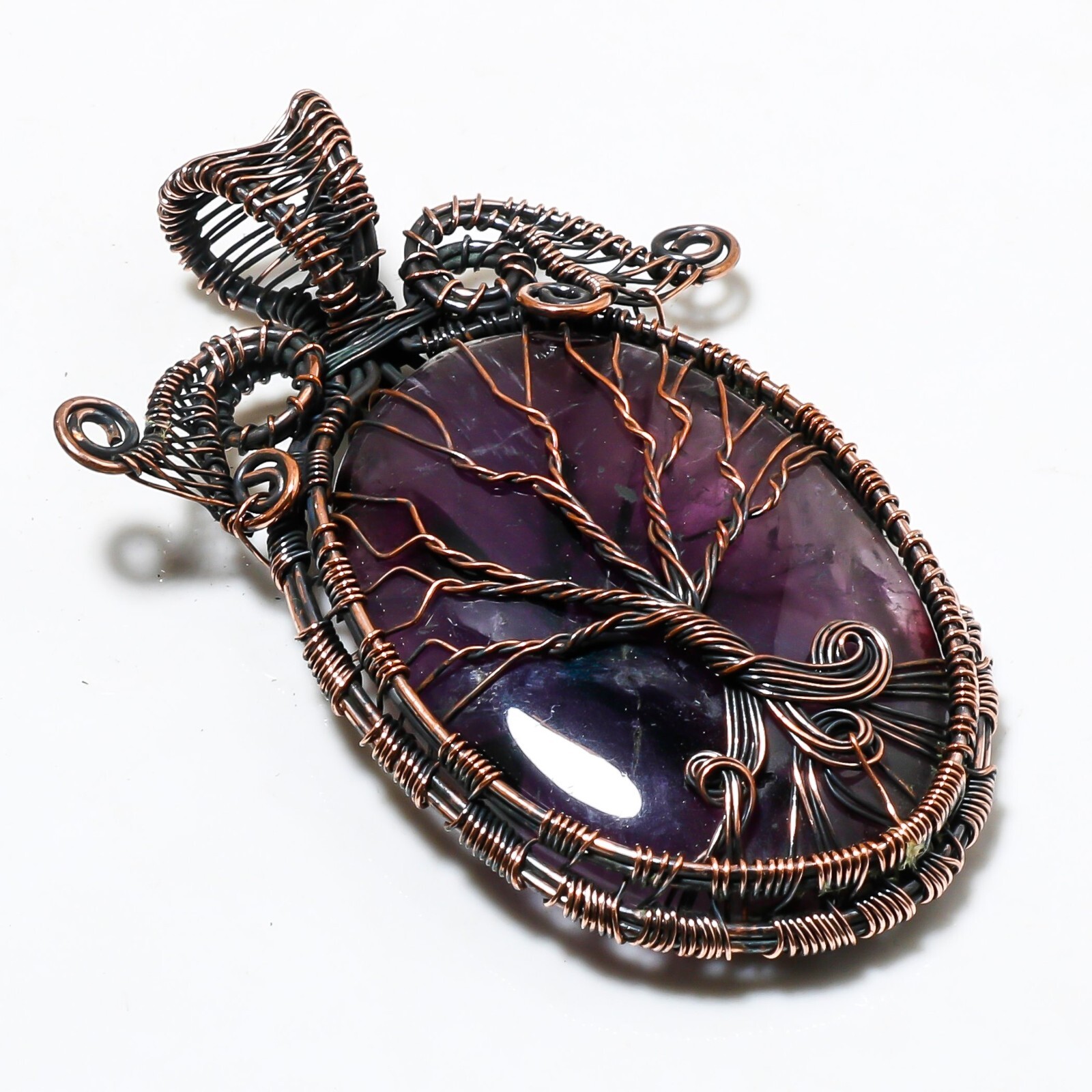 Wire Warp Copper Pink Fire Labradorite Gemstone Pendant Jewelry Size 3 Inches