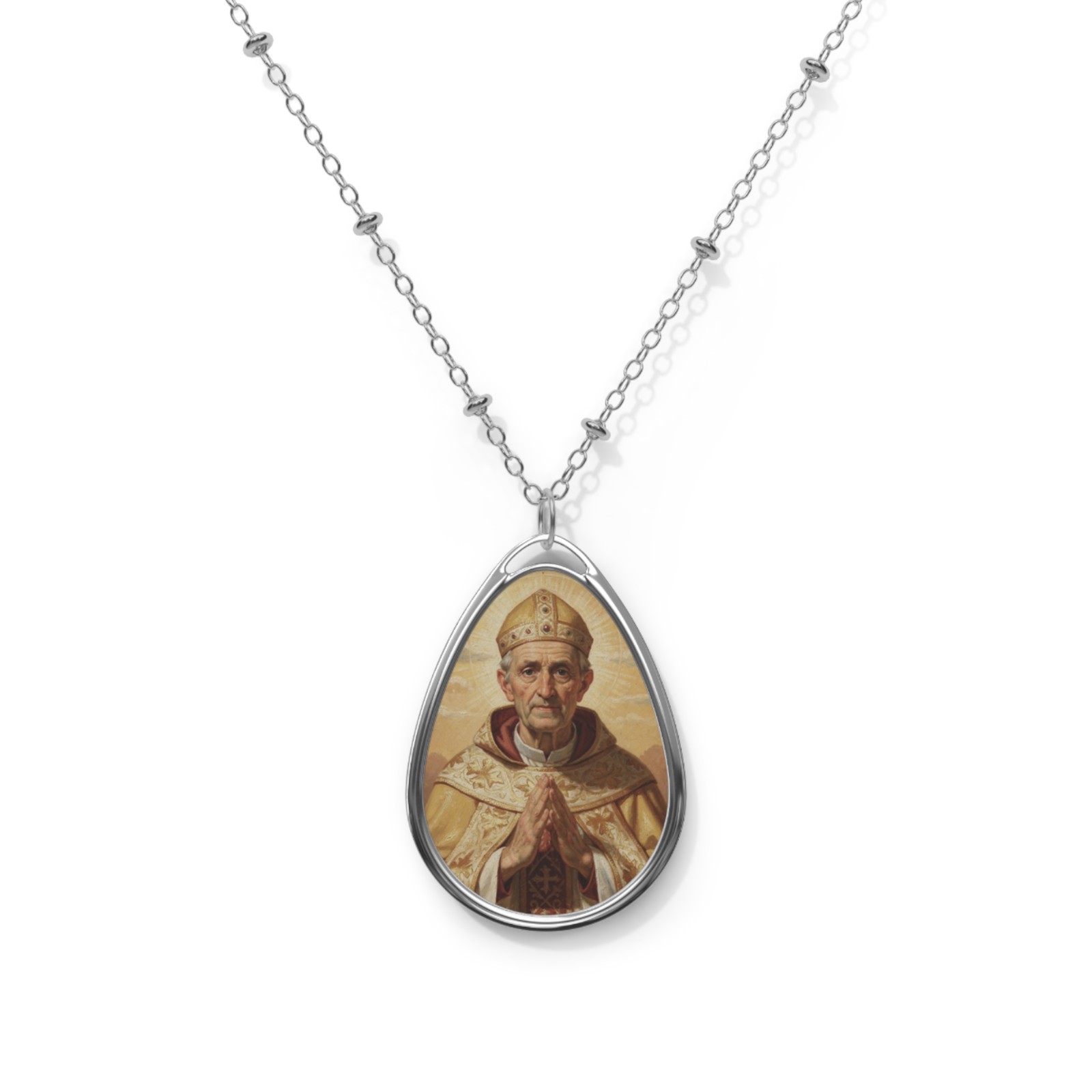 Saint Calimerius Of Milan, Oval Pendant Necklace, Christian Gift