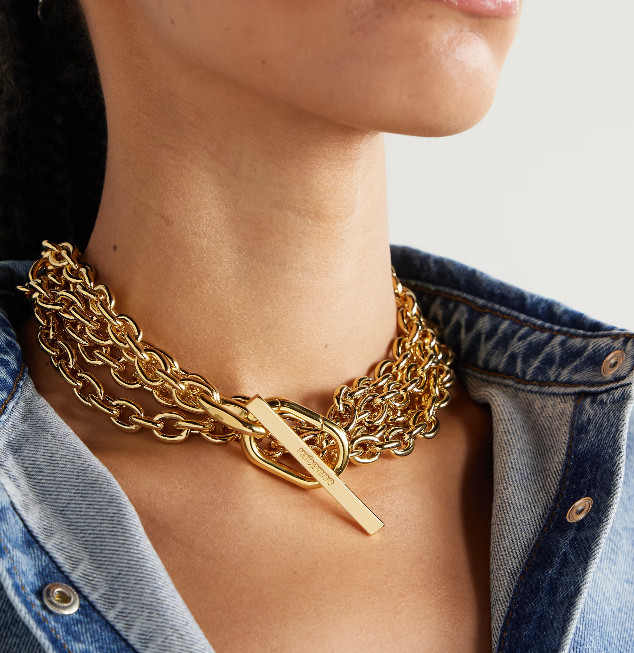 BNWT Rabanne Collier Choker Necklace Gold Tone Edgy Punk Jewelry